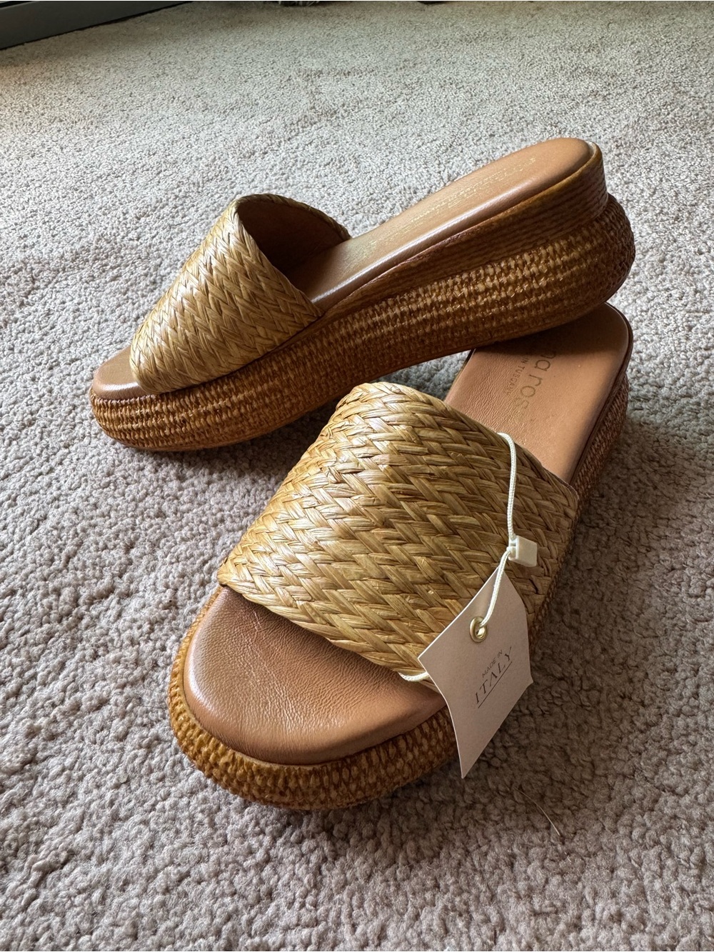 Made in Italy Raffia Platform Sandals 39 (8) - Picture 3 of 6